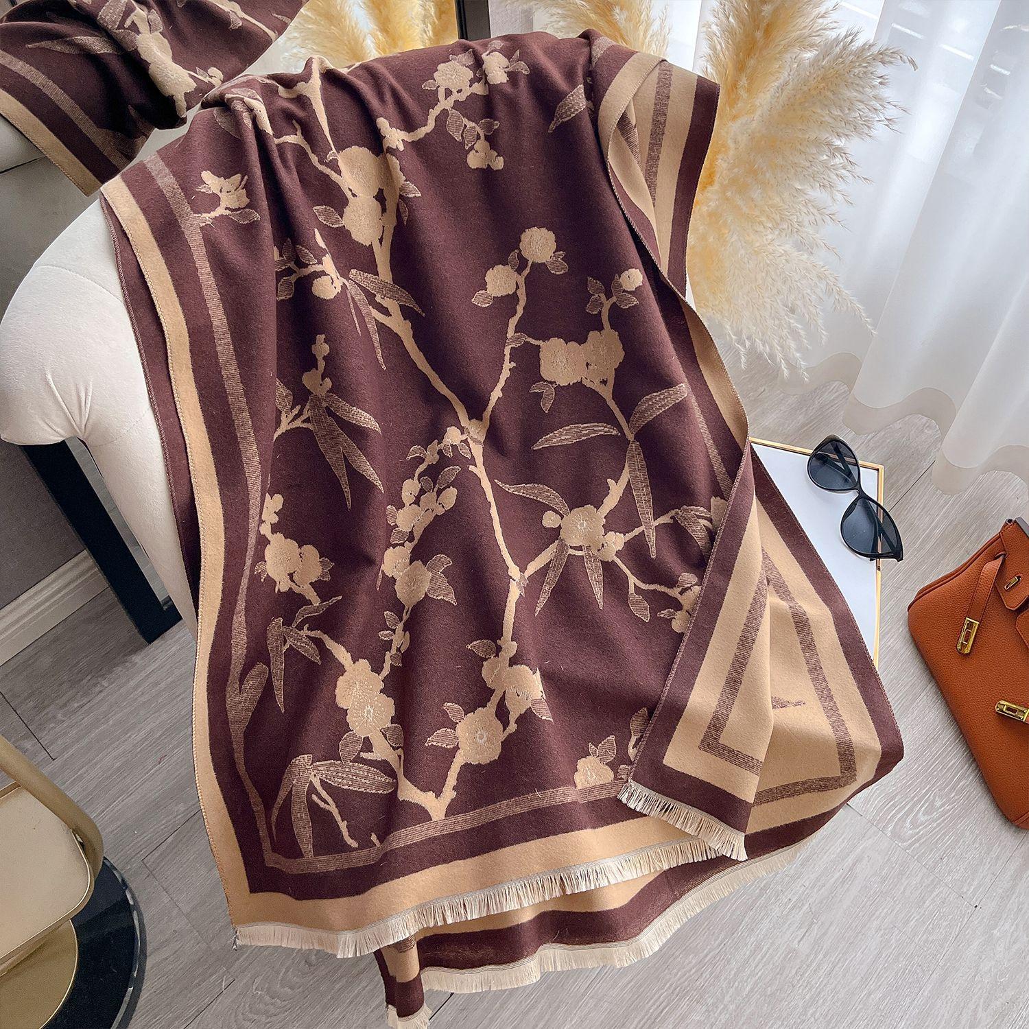 

Fashionable And Elegant Scarf Women S Winter High-End Flower Imitation Cashmere Double-Sided Thickened Long Scarf Large Shawl 180cm