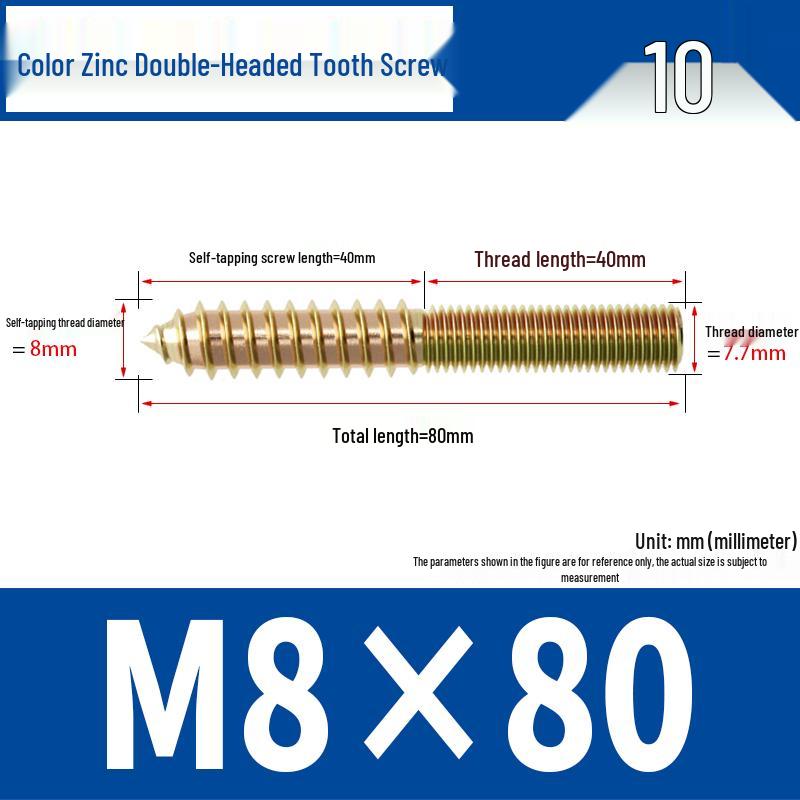 304 Stainless Steel Hex Socket Double-Head Self-Tapping Screw, Galvanized Pointed Tail, Furniture Connector (M4, M5, M6, M8)