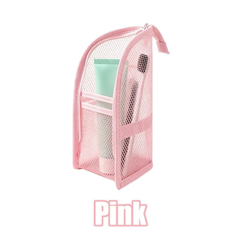 New Portable Standing Mesh Toiletry Bag Waterproof Travel Foldable Toothbrush Cosmetic Organizer Bedroom Bathroom Storage Pouch
