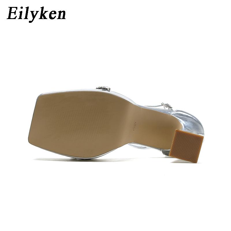 Eilyken 2025 Brand CRYSTAL Buckle Strap Women Sandals Sexy Thick High Heels Platform Gladiator Dress Party Summer Shoes