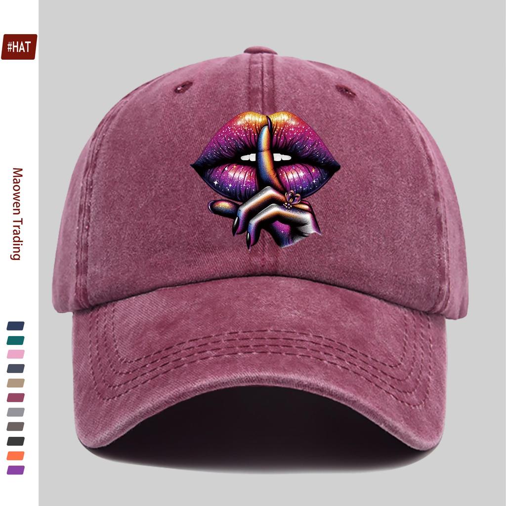 pc Purple Lip Pattern Printed Baseball Cap Fashion Casual Printed Design Golf Hat Home Leisure Decor Hat Comfortable Lightwe