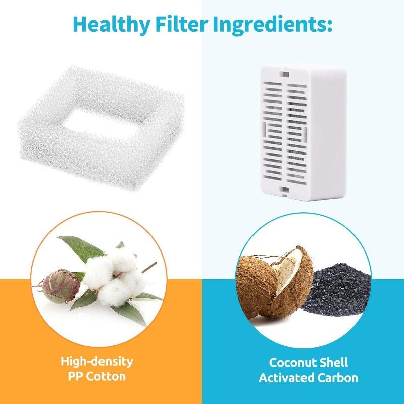 Cat Water Fountain Replacement Filters, 8 Pack Cat Fountain Carbon Filters and 2 Pack Foam Filters for Cat Water Fountain