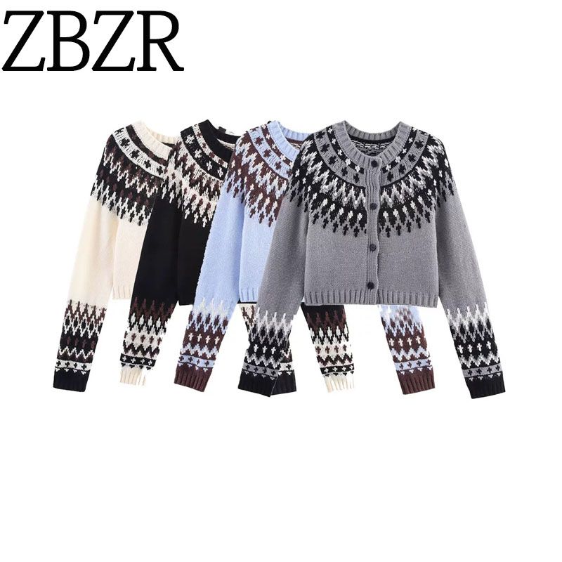 Za New Arrival Women's Clothing ZR Fashion Style Export Fashion All-Match Minimalist Casual Short Jacquard Knitting Cardigan