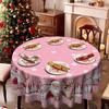 Christmas Atmosphere Tablecloth Santa Elk Snowman Print Pink Round Table Cloth Rectangular Coffee Table Cloth
