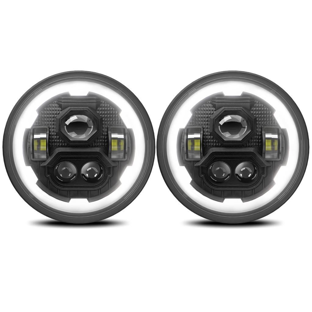 7 Zoll Auto LED Scheinwerfer 7" Runde Scheinwerfer mit Weißem Fern- und Abblendlicht DRL und Gelbem Blinker