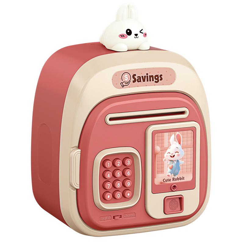 Kids' Cartoon Bear & Rabbit Piggy Bank with Password & Automatic Money Roller