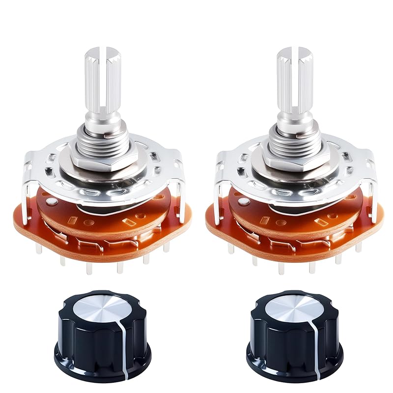 KCZ Rotary Band Switch 2P8T 2 Pole 8 Position Band Channel Rotary Selector Switches 2 Deck Waveband Switches with Linear Knob for TV, Radio,