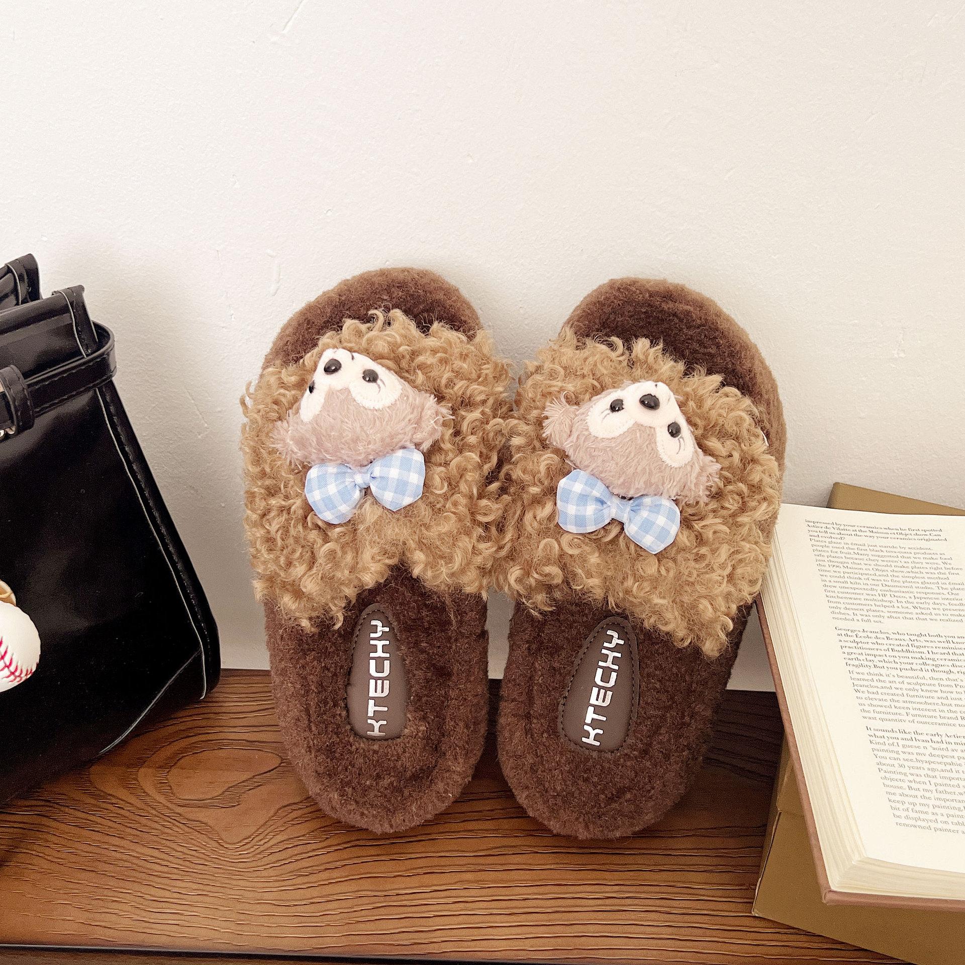 

Милые мультяшные плюшевые теплые домашние 2025 осень и зима новые хлопковые тапочки женские нескользящие пушистые тапочки женские 40 хаки