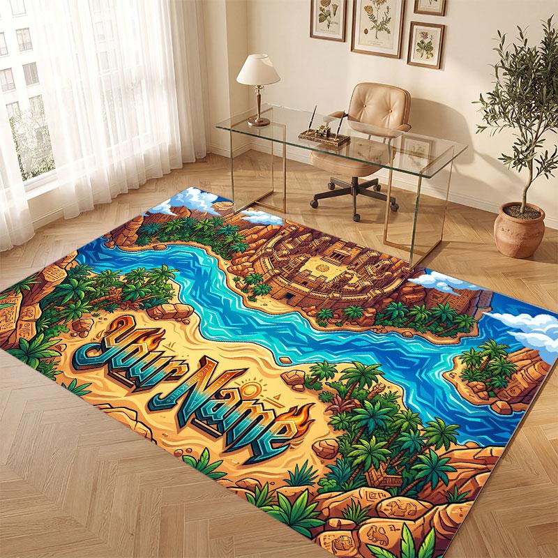 Mountain Landscape Theme Crystal Velvet Floor Rug Personalized Custom Name Text Warm Carpet Home Decoration