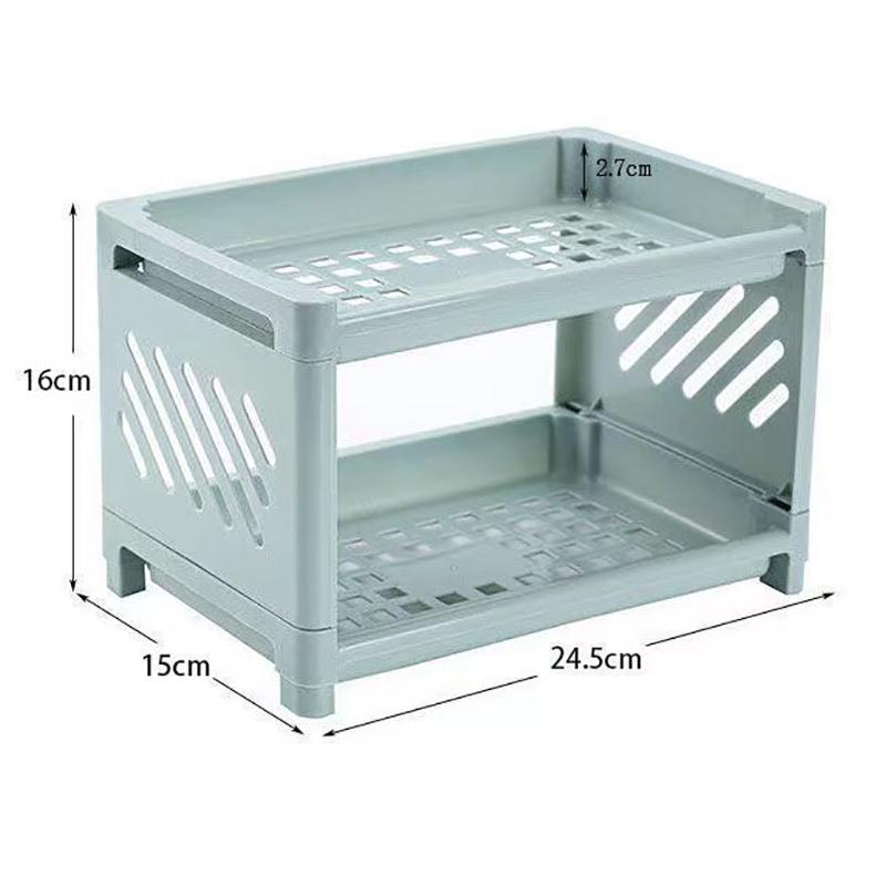 Minimalist Pp Desktop Double Layer Storage Rack Rectangular Organizing Student Desk Office Cosmetics Stationery Storage Shelf