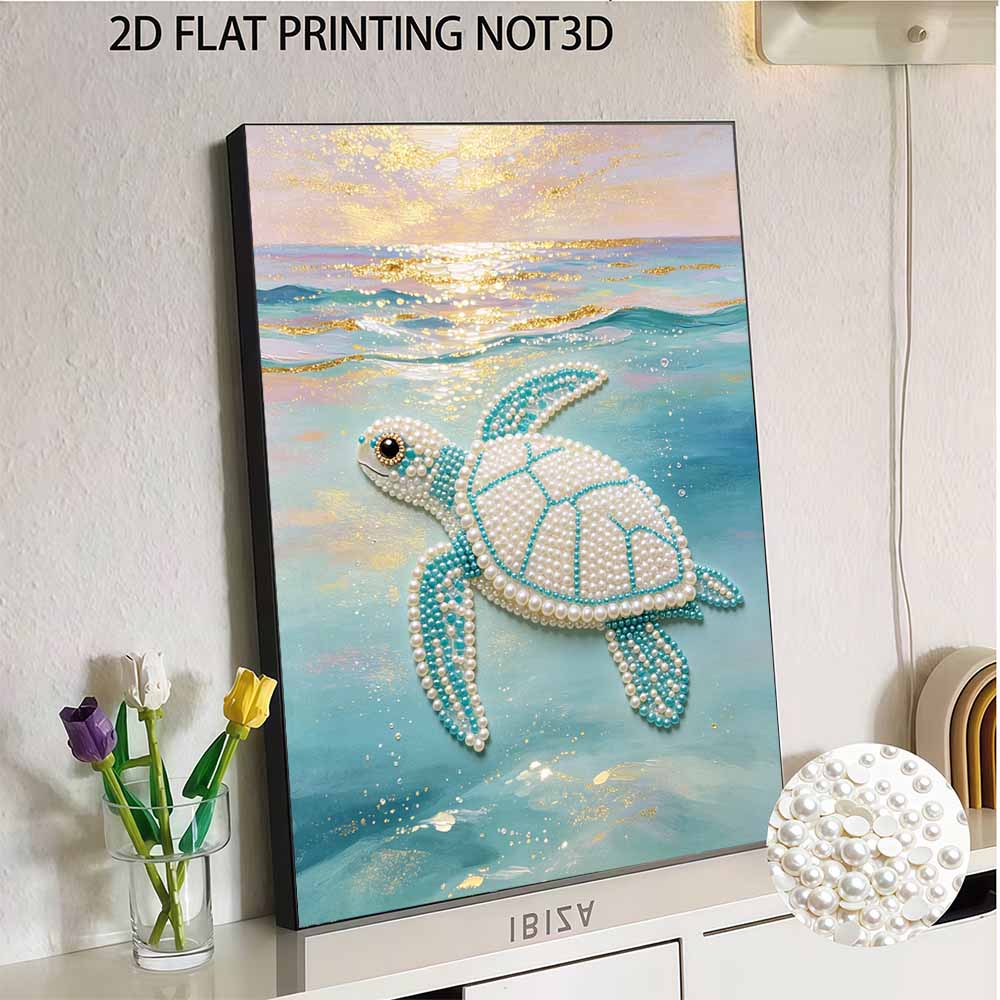 5D Round Pearl Painting Kit Ocean Sea Turtle Pattern DIY Handmade Rhinestone Art Home Interior Decor Gift
