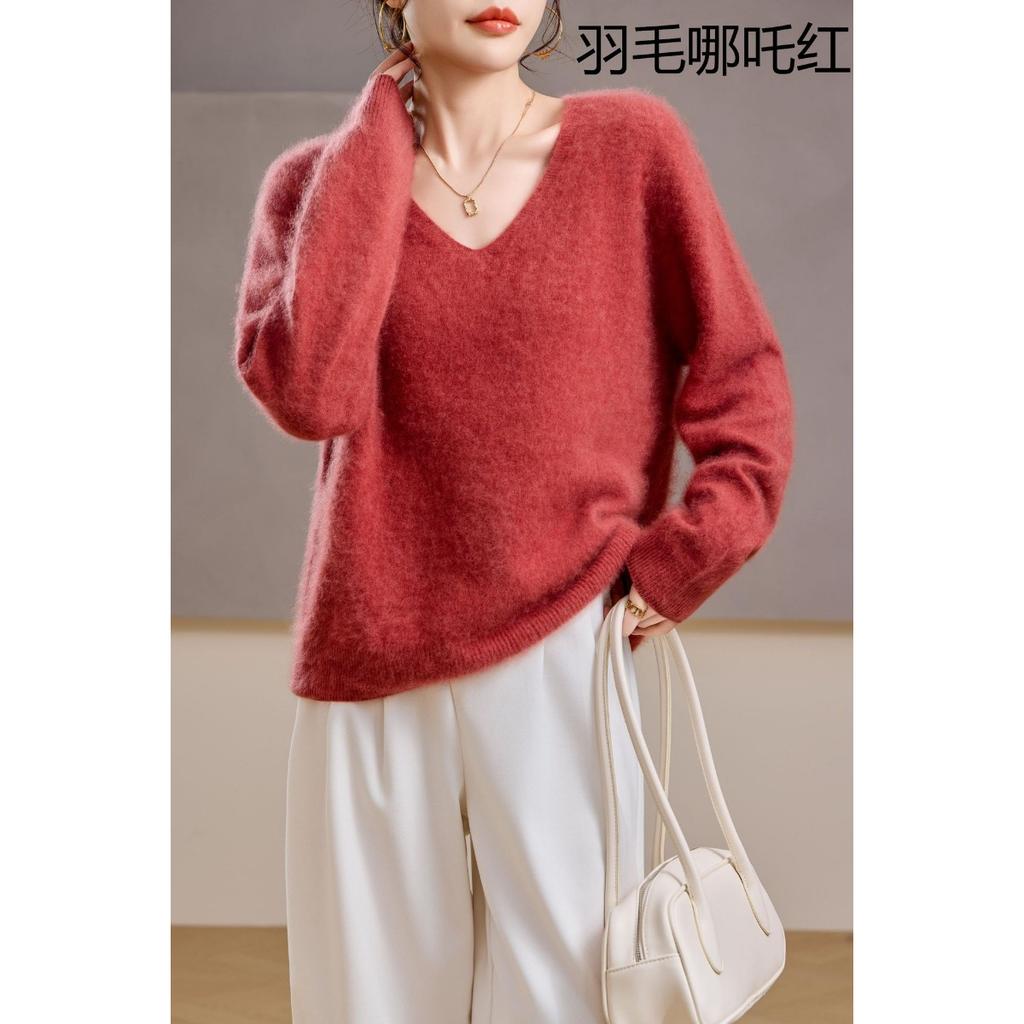 5% Cashmere 95 Wool Round Neck/V-neck Seamless Brushed Cashmere Sweater Women's Sweater