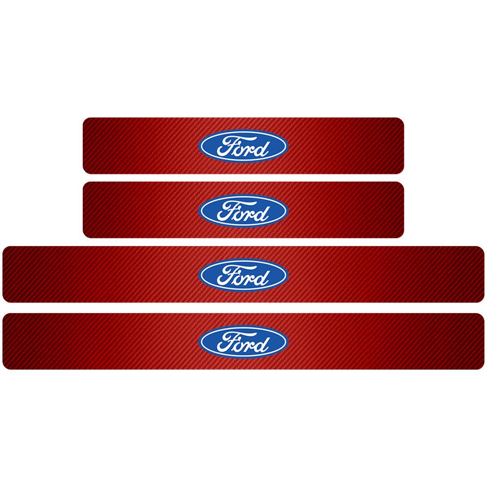 4Pcs Car Door Sill Carbon Fiber Badges Protector Stickers for Ford Explorer Focus 2 3 4 MK2 MK3 MK5 Fiesta MK7 Mondeo MK4 Fusion