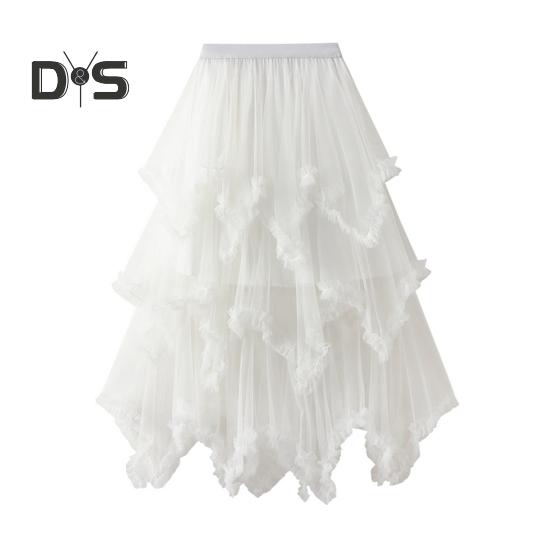 Dámská dortová sukně s polovičním pasem, elastickým pasem, nepravidelným lemem, midi sukně, jednobarevná, síťovaná, kolová, dlouhá sukně, pro každodenní nošení