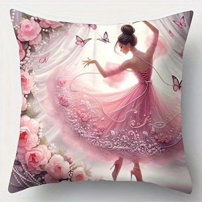 Home Decor Dancing Ballerinas With Roses And Butterflies Pattern Cushion Cover Suitable For Sofa Bedroom Car Pillow Cover