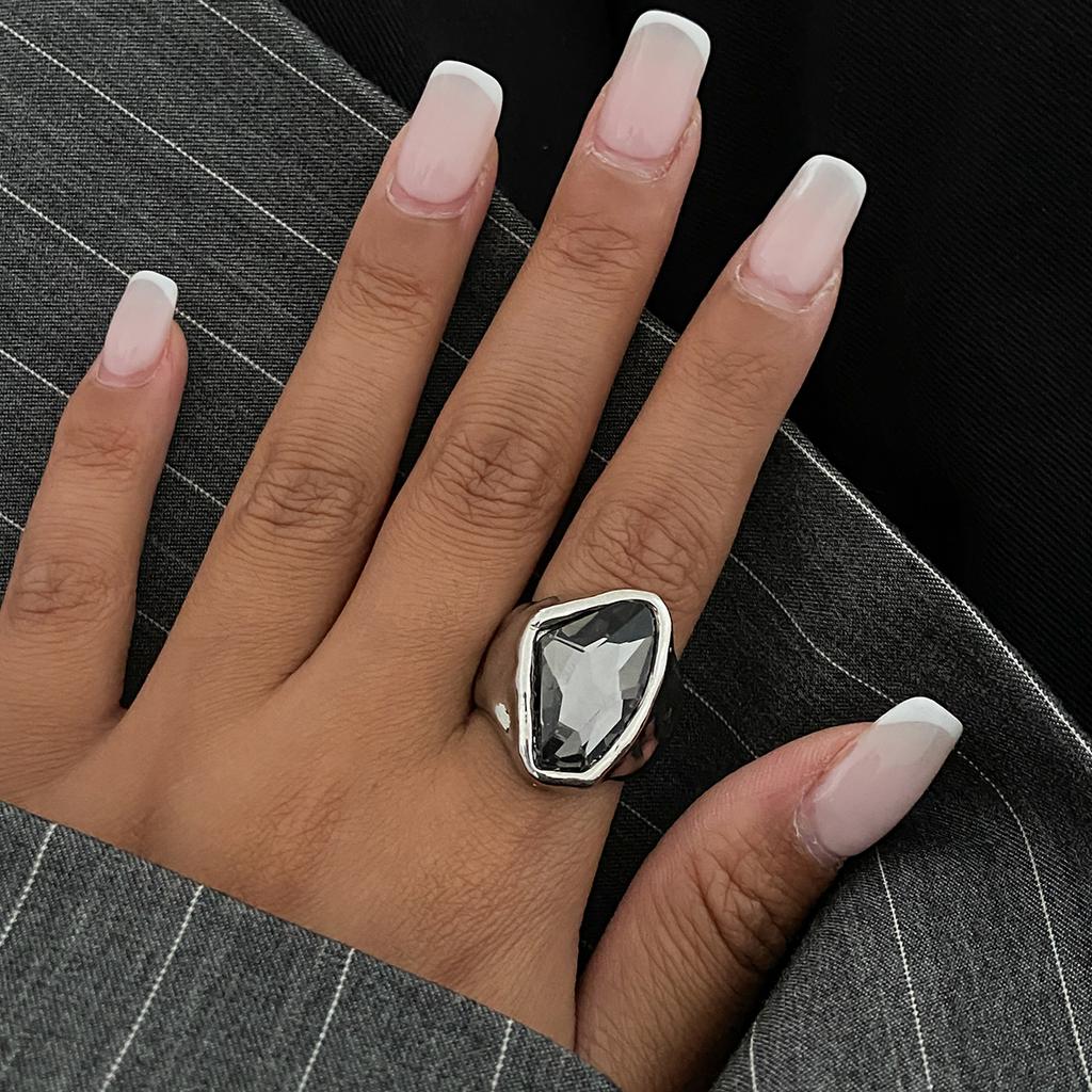 SHIXIN Personality Shiny Rhinestone Crystal Open Ring for Women Simple Geometric Irregular Adjustable Rings Fashion Jewelry Gift