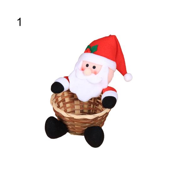 Weihnachtsmann Schneemann Süßigkeiten Aufbewahrung Bambuskorb Weihnachtsgeschenk Desktop-Ornament