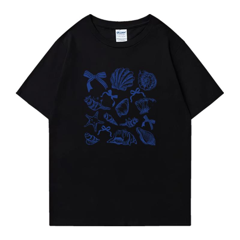 Hot sale Women's Ocean Animal Conch Bow Pattern Oversized t-shirt Unisex Cotton Men Women Casual short sleeve t-shirt Summer Top