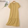 ZANZEA Women Summer V-Neck Solid Color Loose Short Sleeve Dress