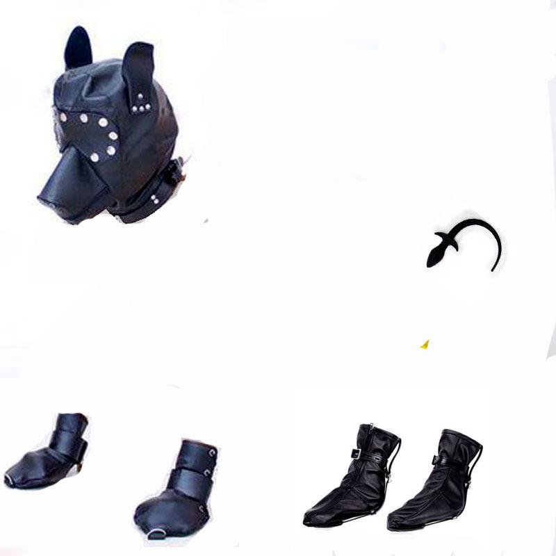 Dog Muzzle Set: K9 Slave Training Suit with Paws and Knee Pads for Male Training.
