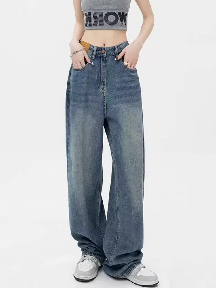 

Джинсы 2025 года в стиле Гонконга с высокой талией и широкими штанинами: Ретро американский дизайн, свободный крой, стройнящий эффект XL