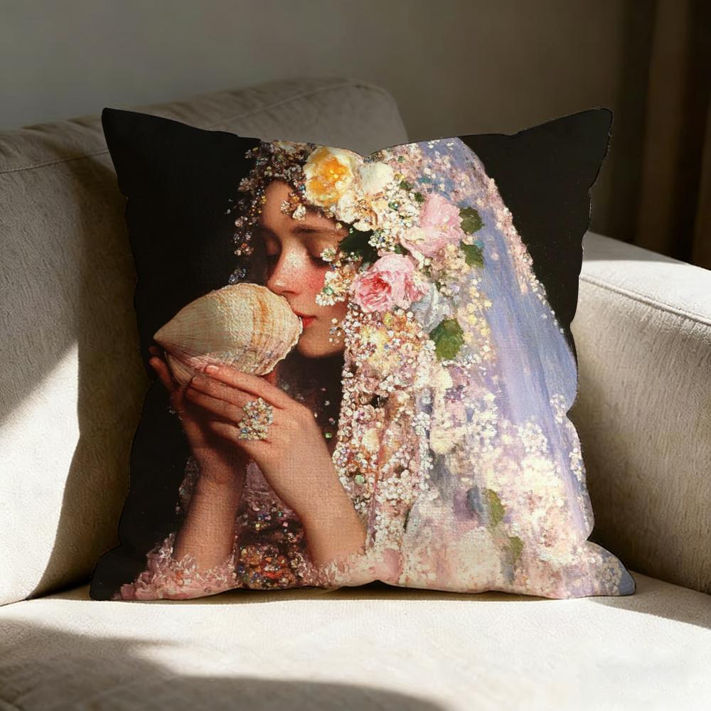 Pearl Girl Pillow Case Linen Pillow Covers Cover For Couch Living Room Bench Patio Floor Linen Home Decor