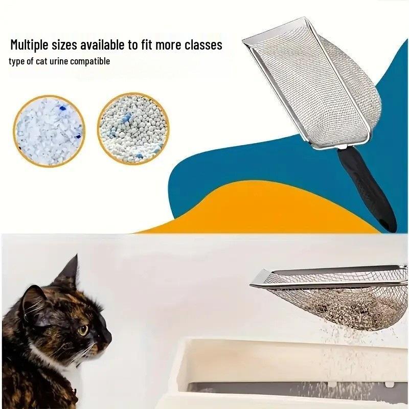 Stainless Steel Cat and Reptile Litter Scoop with Large Mesh 3.8x3.8mm - Versatile for Sand, Wood Shavings, and Waste Cleanup