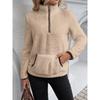 Women Half Zip Pocket Plush Hoodie Autumn Winter