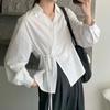 French Retro Lace Patchwork V Neck Shirts Women Fashion Irregular Long Sleeve Shirt Korean Design White Blouse