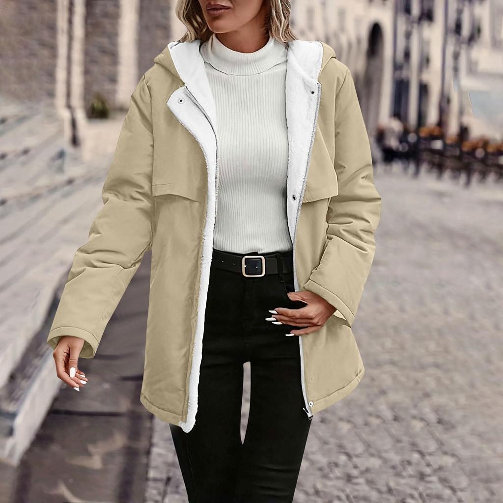 Womens Fleece Lined Jacket Zip Up Hoodie Jackets Casual Long Sleeves Button Coat Fall Winter Coats