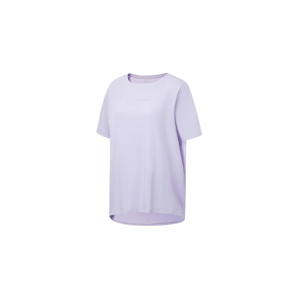 Li Ning Plain Logo Print Pullover Short Sleeve T-Shirt Women Tops Bad-Little-Purple ATST586-3