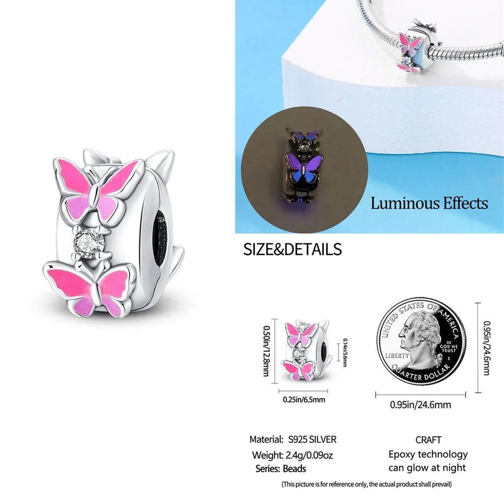 Colorful Copper Blue Glow-In-The-Dark Murano Princess Glass Beads Fits Original Bracelet Jewelry Set Accessories