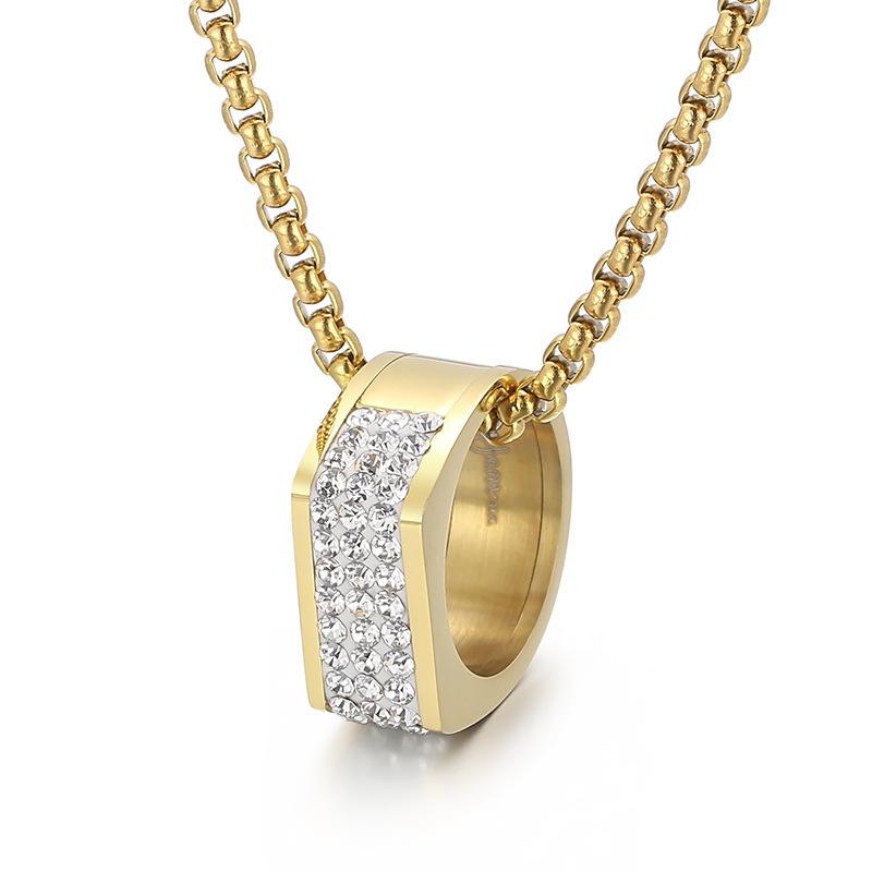 Punk Fashion Gold Color Zircon Pendant Neckalces Men Women Hiphop Titanium Stainless Steel Rhinestone Choker Necklace Jewelry