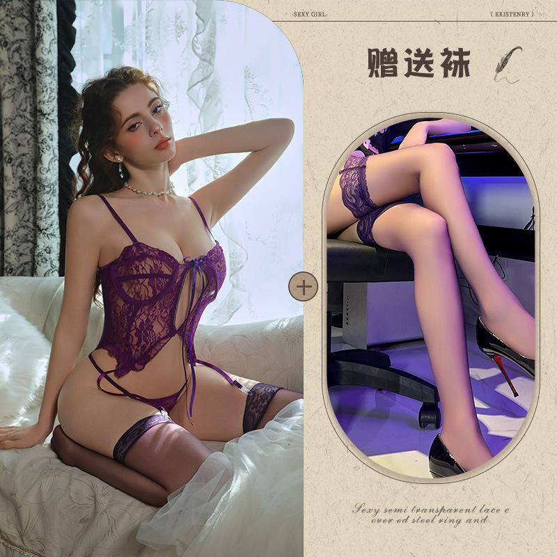 Sex underwear, sexy lace, pure desire perspective one-piece suit, hollow suspender, waist uniform