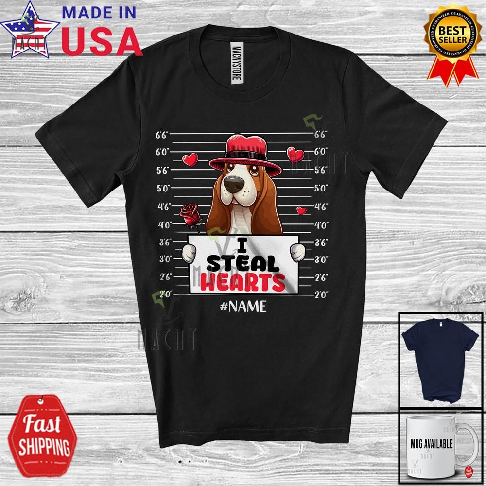 

I Steal Hearts Lovely Valentine Custom Name Basset Hound Owner Family T-Shirt M