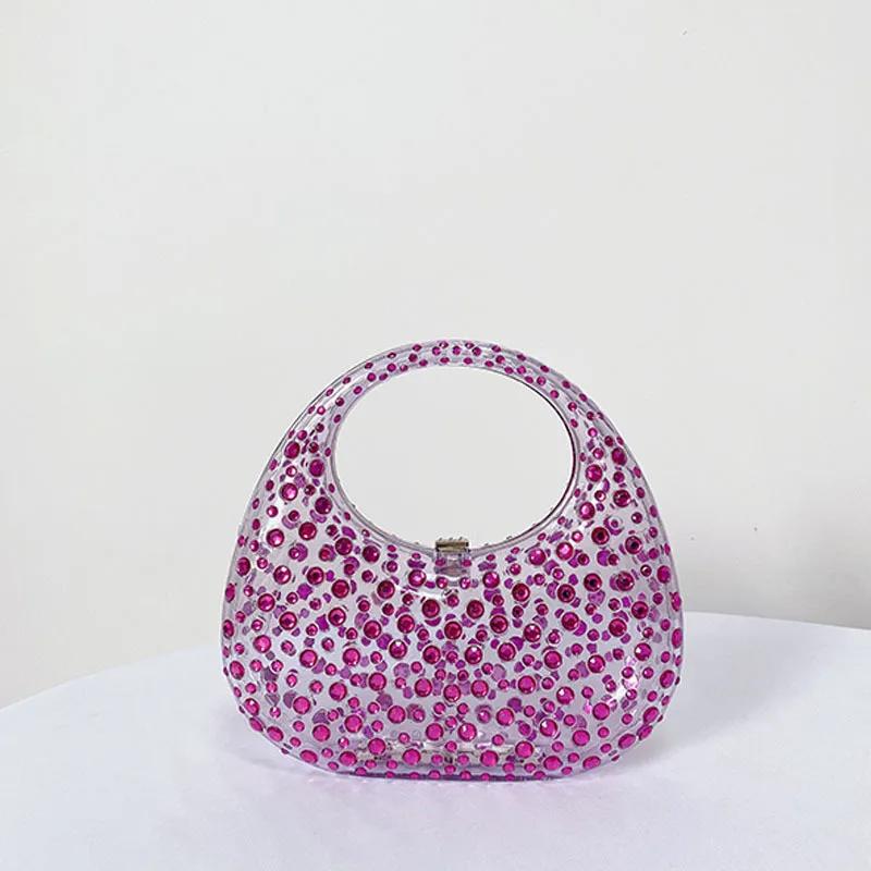 Lady Evening Bags for Women Luxury Designer Handbag and Purses New Ins Transparent Plastic Imitation Diamond Acrylic Pouch Bag
