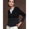 Women's Faux Two-Piece Striped Wool Blend Knit Top