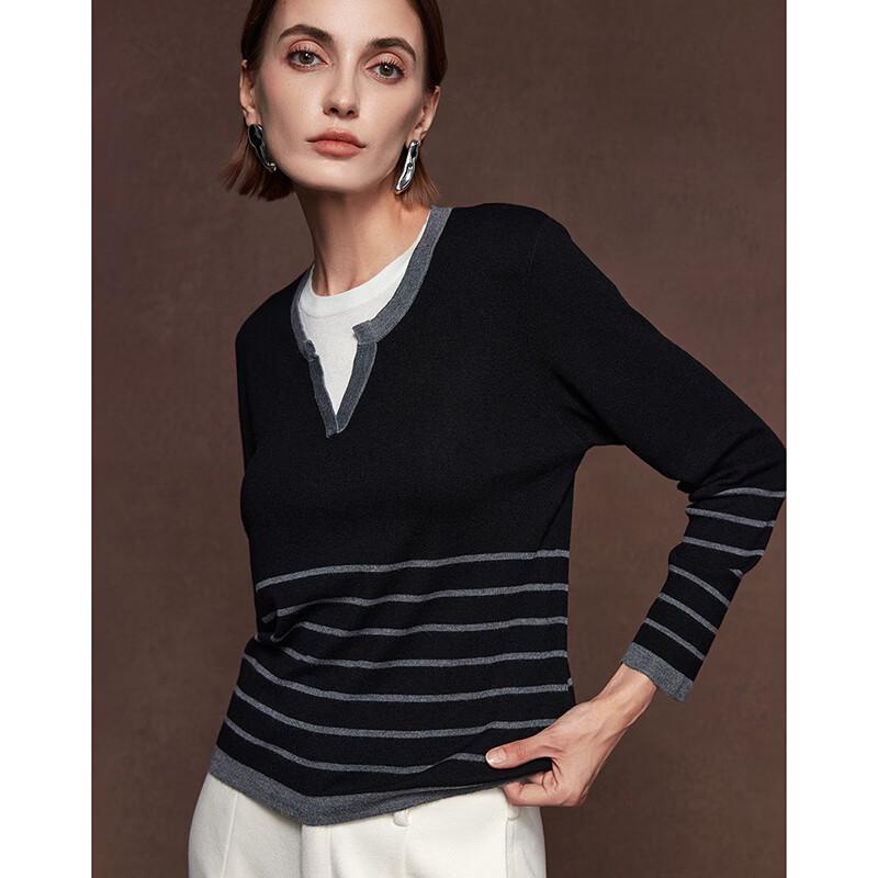 Women's Faux Two-Piece Striped Wool Blend Knit Top