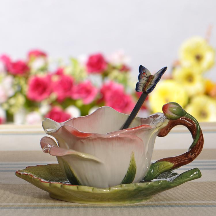 

Creative Flower Ceramic Cup with Saucer Spoon Coffee Cup Set Flower Tea Cup Water Cups Tea Mug Milk Mug Decorative Cups Gift 201-300ml