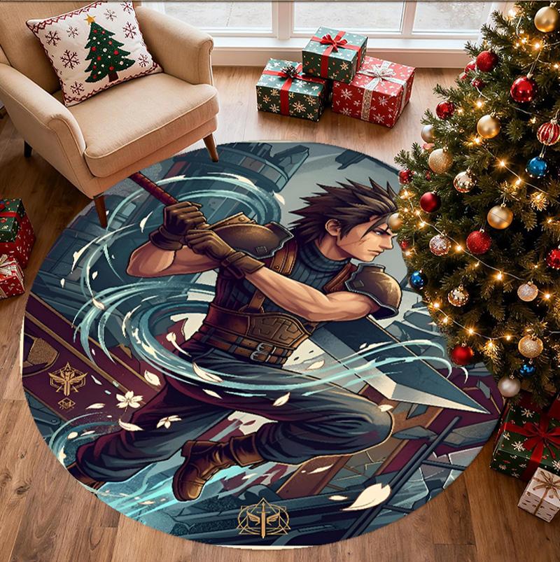 Final Fantasy Pattern Round Rug, Indoor/Outdoor Mat, for Picnic, Gameroom, Bedroom, Office, Living Room, Home Decor Carpet, Birthday Gift