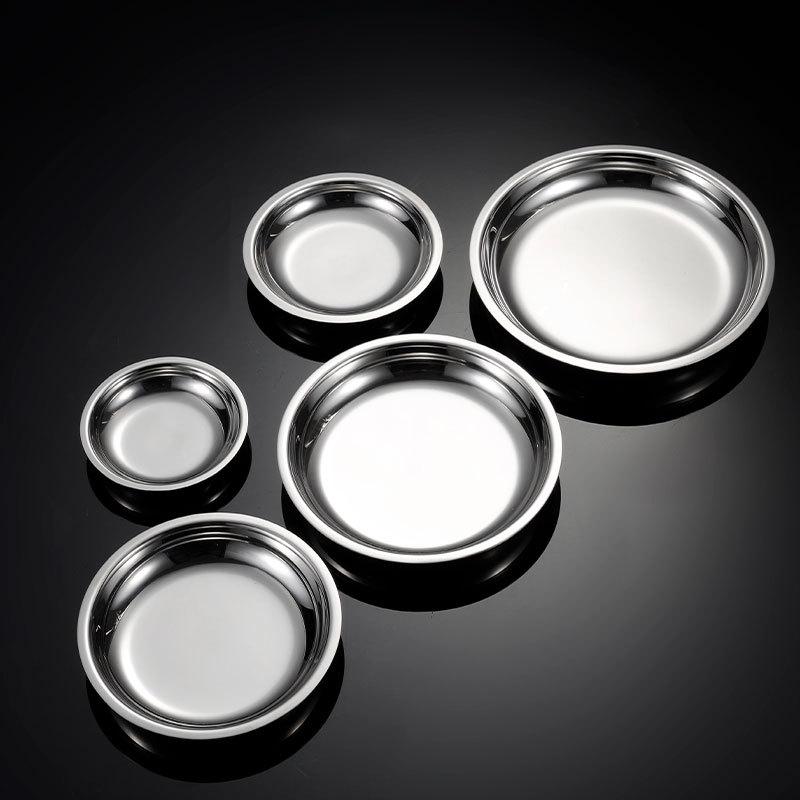 Flat 304 Stainless Steel Dining Sauce Plates Serving Dishes Sets Meal Tray Tableware Table Decoration Fruit Vegetables Kitchen