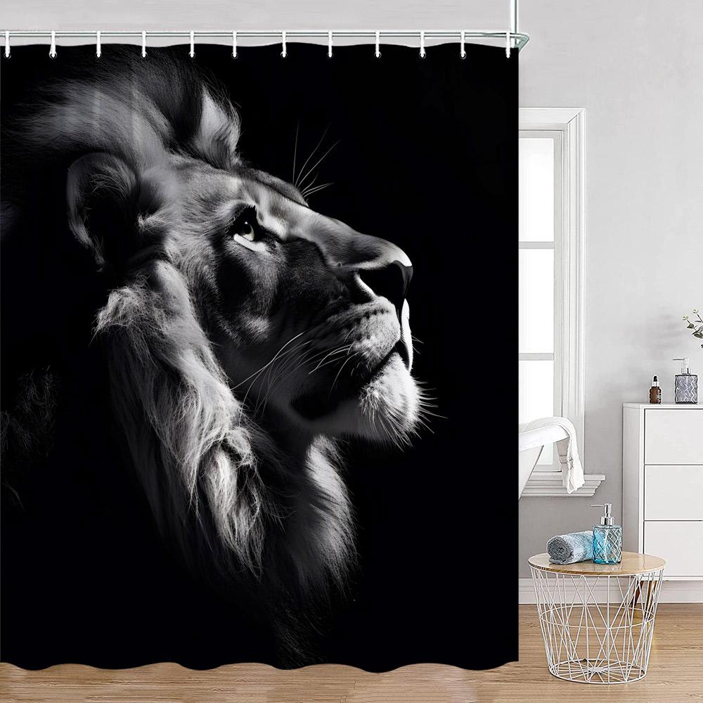Wild Animals Shower Curtains Lion Tiger Giraffe Roses Bathroom Decorations Modern Fashion Polyester Bath Curtain with Hooks