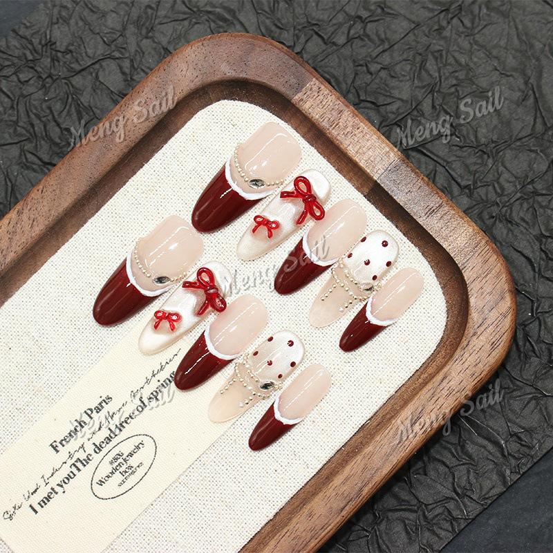 Good Girl: Cute French Cat Eye Bow Press-On Nails