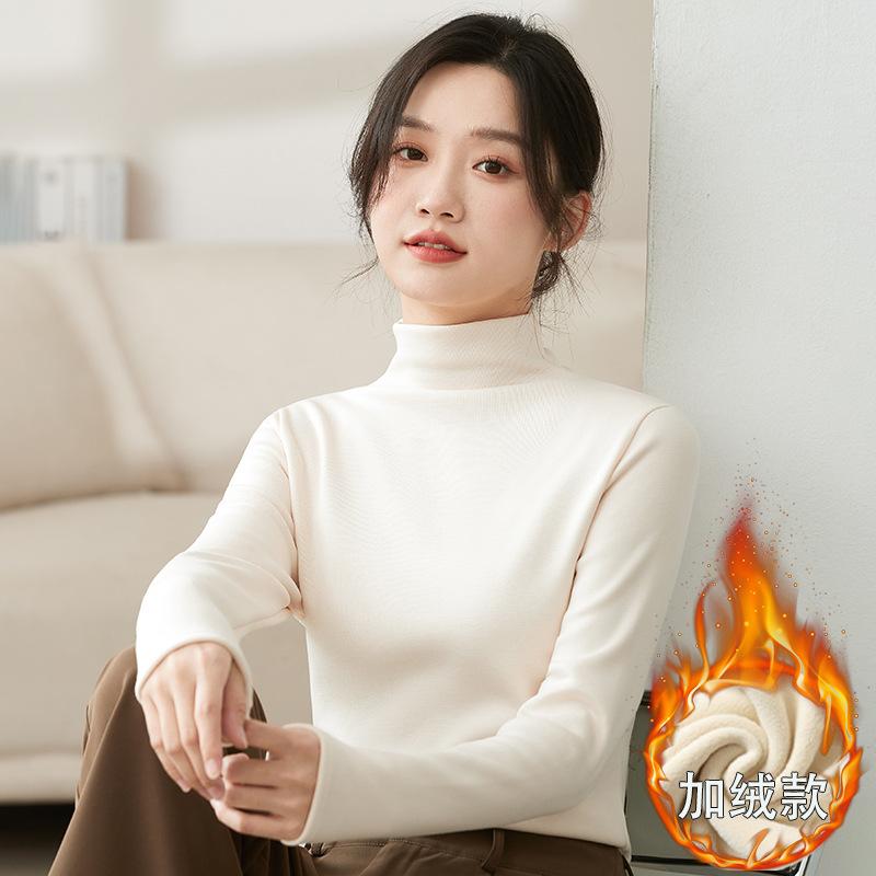 H5 fleece thickened semi-turtleneck modal shirt women's season high-end black warm