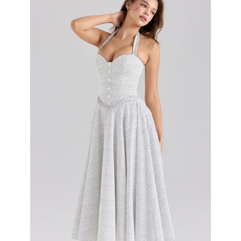 Sweet Desire Light Oxygen House Same Style French style Retro Romantic Atmosphere Polka Dot Sexy Waist Hugging Hanging Neck Dress Women