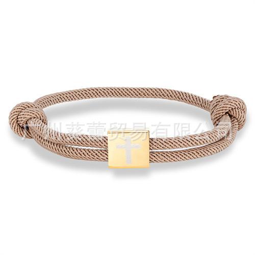 Classic Cross Milan Rope Hand Rope Stainless Steel Gold Square Buckle Cross Adjustable Easter Bracelet