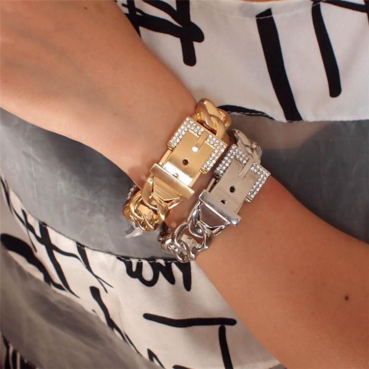 European & American Style Hollow Alloy Bracelet with White Rhinestones