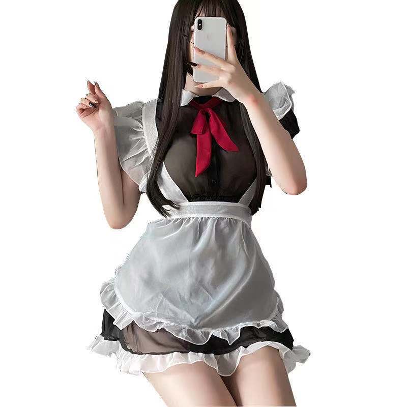Sexy lingerie seduction strap apron mesh perspective cosplay hollowed out sexy maid outfit