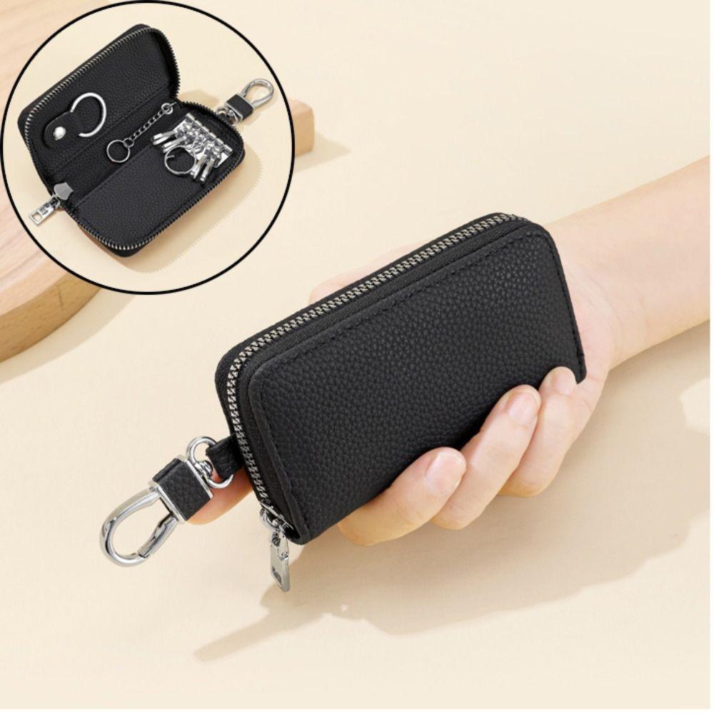 Universal PU Leather Car Key Bags Solid Color Zipper Key Pouch Multifunctional Keychain Holder