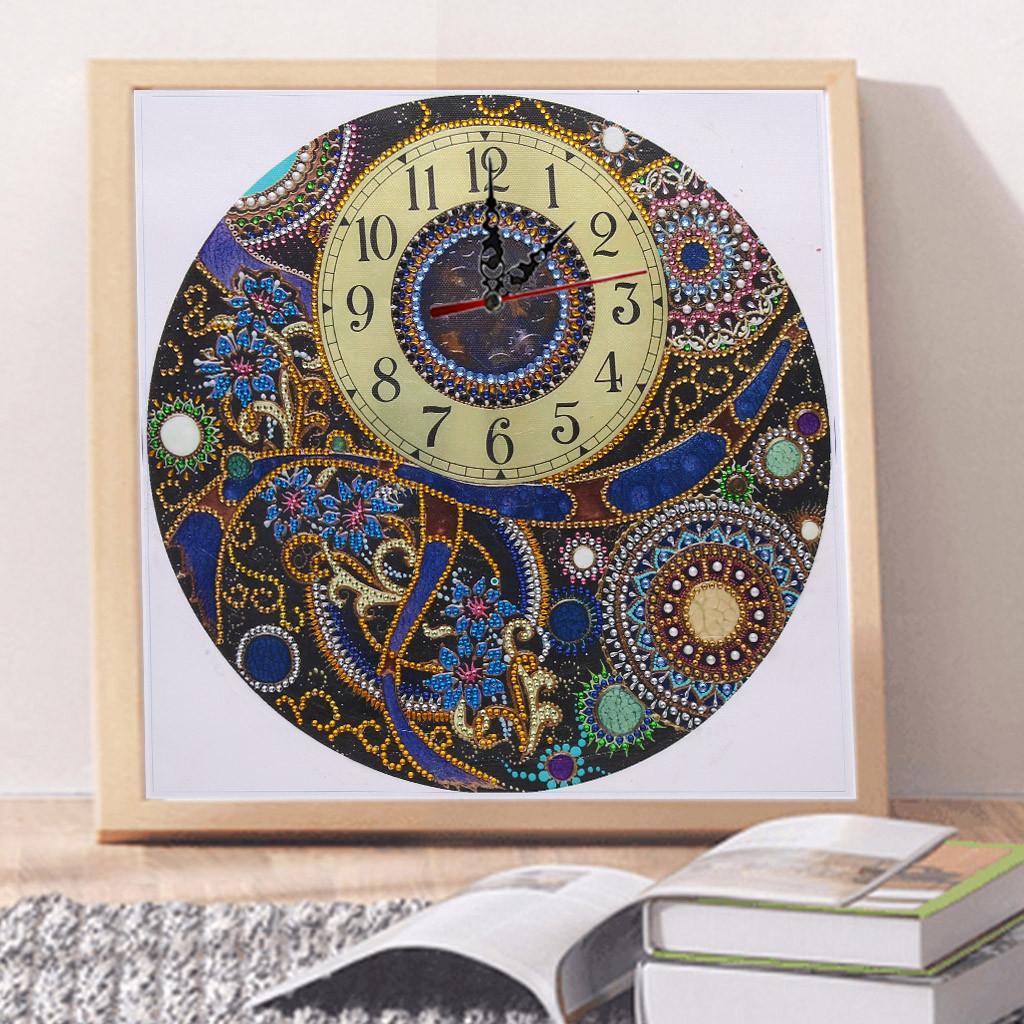 Handgemaakte Klok Speciale Vorm Kristal Diamant Schilderen Wandklok Borduurwerk Woonkamer Decoratie Bloem Mandala Klok Leverancier